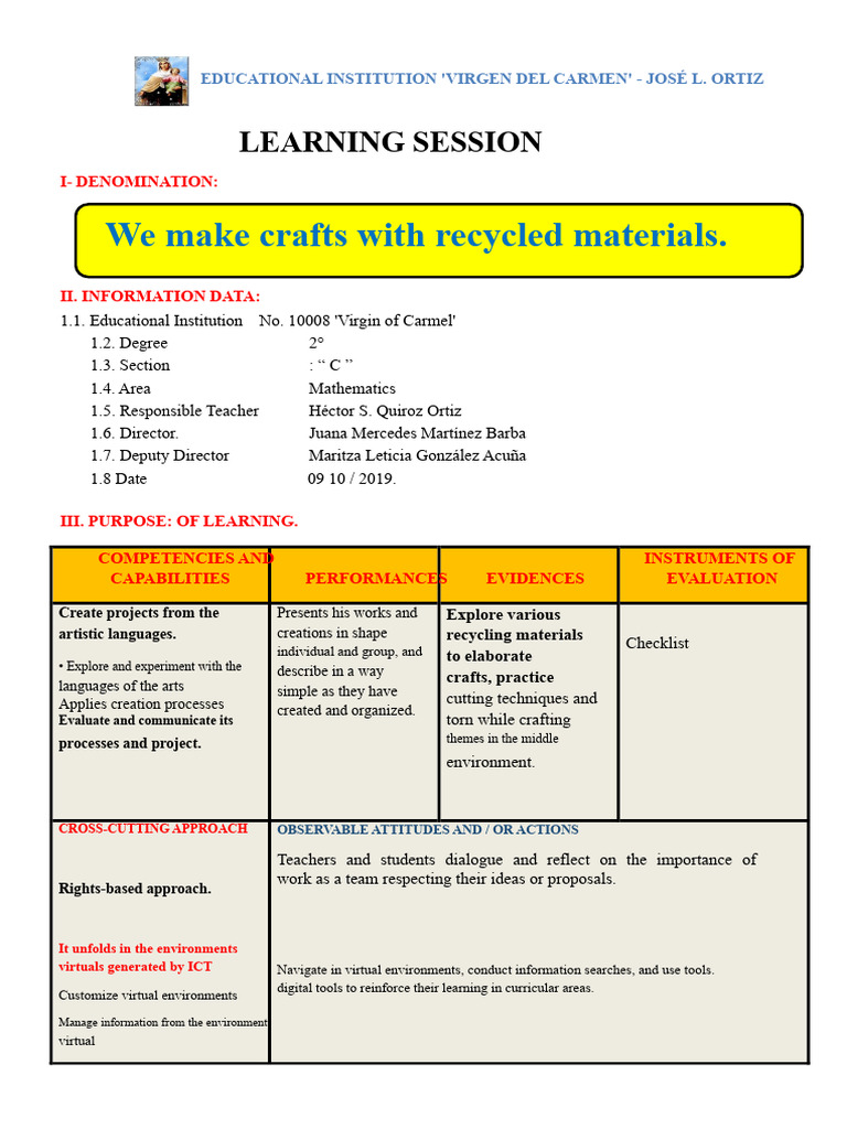 Recycled Crafts Learning Session Plan | PDF | Paper