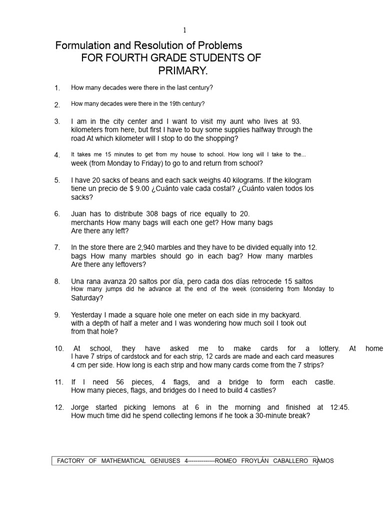 Math Problem Solving for 4th Graders | PDF