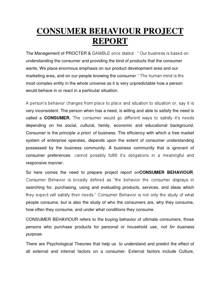 Consumer Behaviour Project Report | PDF