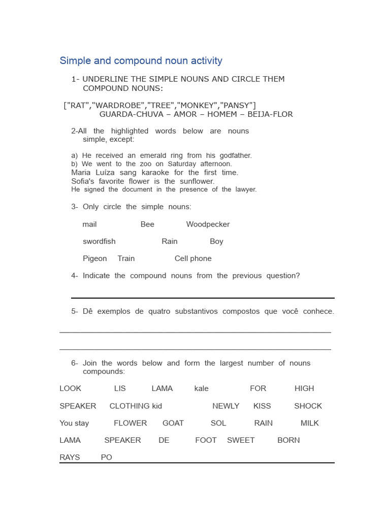 Simple and Compound Noun Activities | PDF
