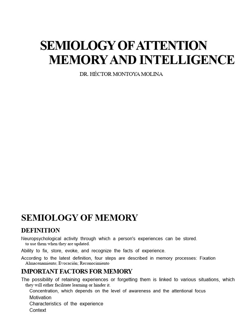 Memory and Intelligence Semiology Guide | PDF | Memory | Anxiety