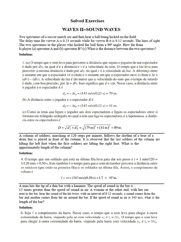 Sound Waves Exercises and Solutions | PDF | Sound | Frequency