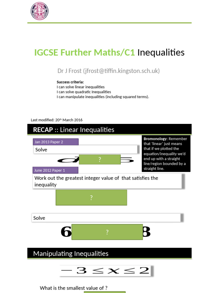 IGCSE Further Maths: Solving Inequalities | PDF | Factorization ...
