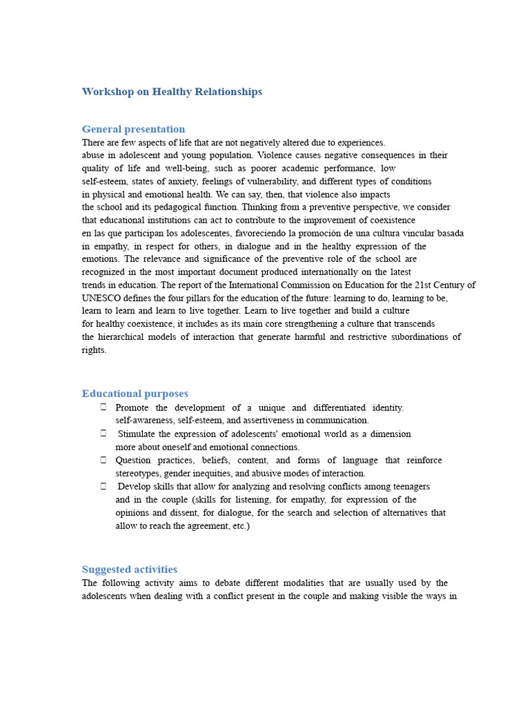 Workshop on Healthy Relationships | PDF | Adolescence | Self Esteem