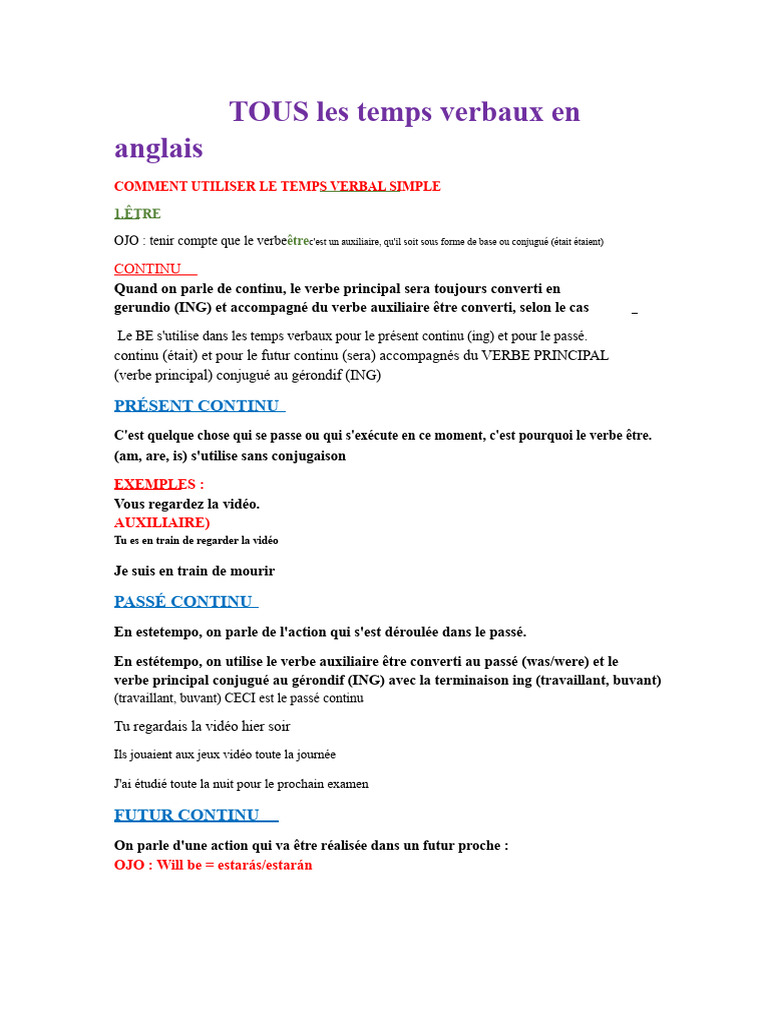 Guide des temps verbaux en anglais | PDF | Verbe | Phrase
