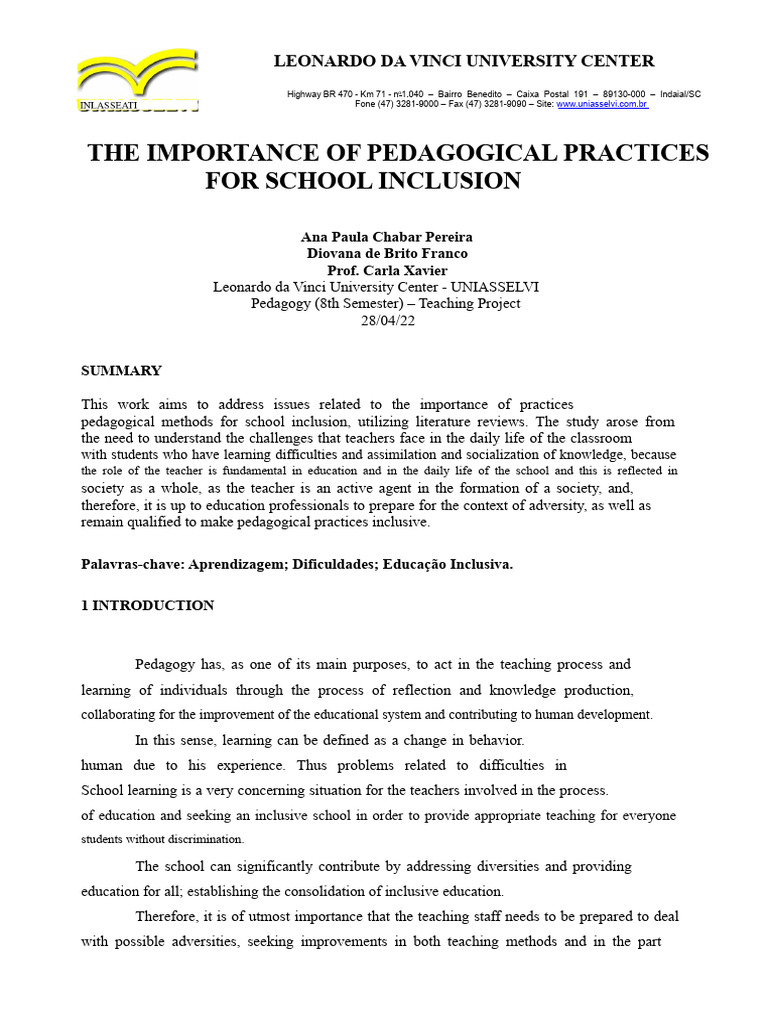 Pedagogical Practices for School Inclusion | PDF | Pedagogy | Learning ...