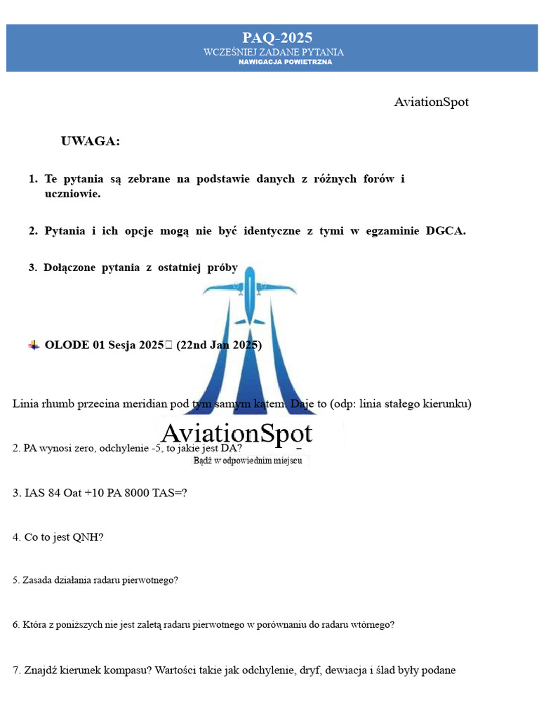 Poprzednio zadane pytania dotyczące nawigacji powietrznej @aviationspot ...