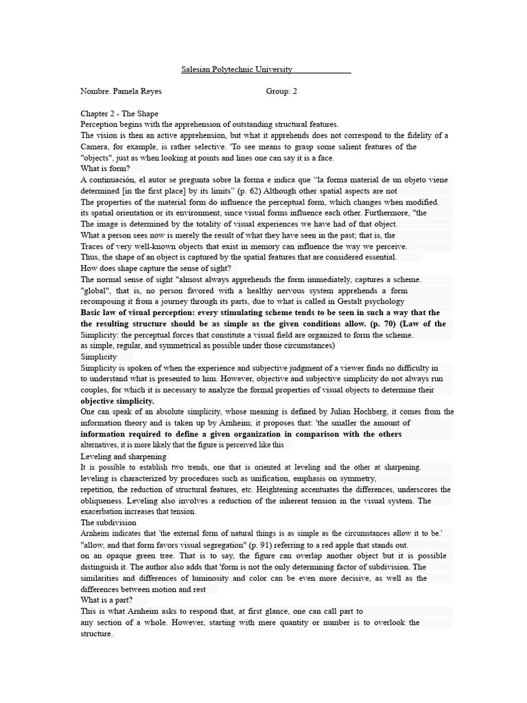 Summary Chapter 2 and 3 Art and Perception | PDF | Perception | Visual ...