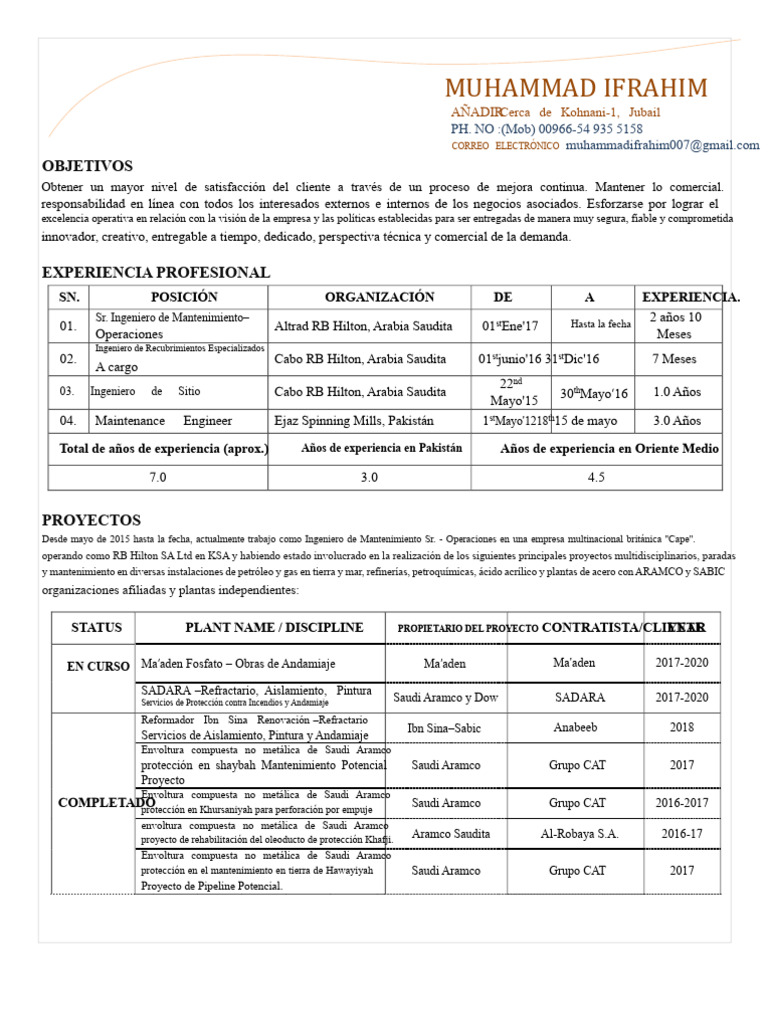 C.V - Muhammad Ifrahim - Andamios.pdf | PDF | Andamio | Business