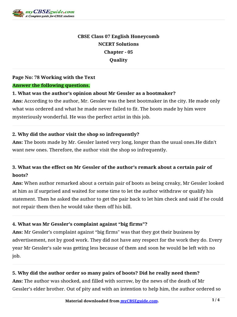 CBSE Class 7 English Chapter 5 Solutions | PDF | Linguistics