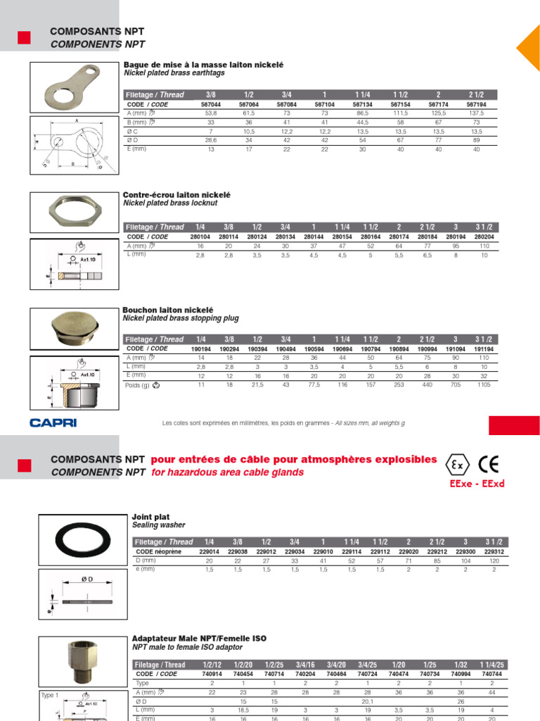 Composants NPT : Dimensions et Poids | PDF