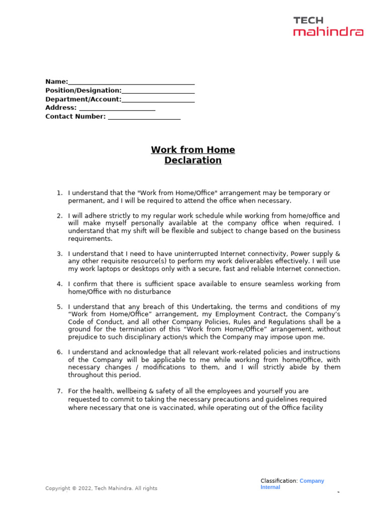 Work from Home Policy Agreement | PDF | Justice | Crime & Violence
