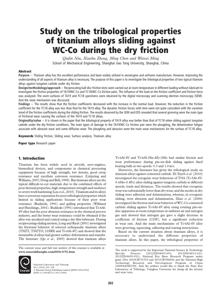 Tribological Study of Titanium Alloys | PDF | Wear | Friction