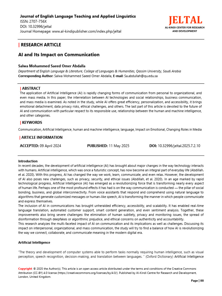 AI's Influence on Modern Communication | PDF | Artificial Intelligence ...