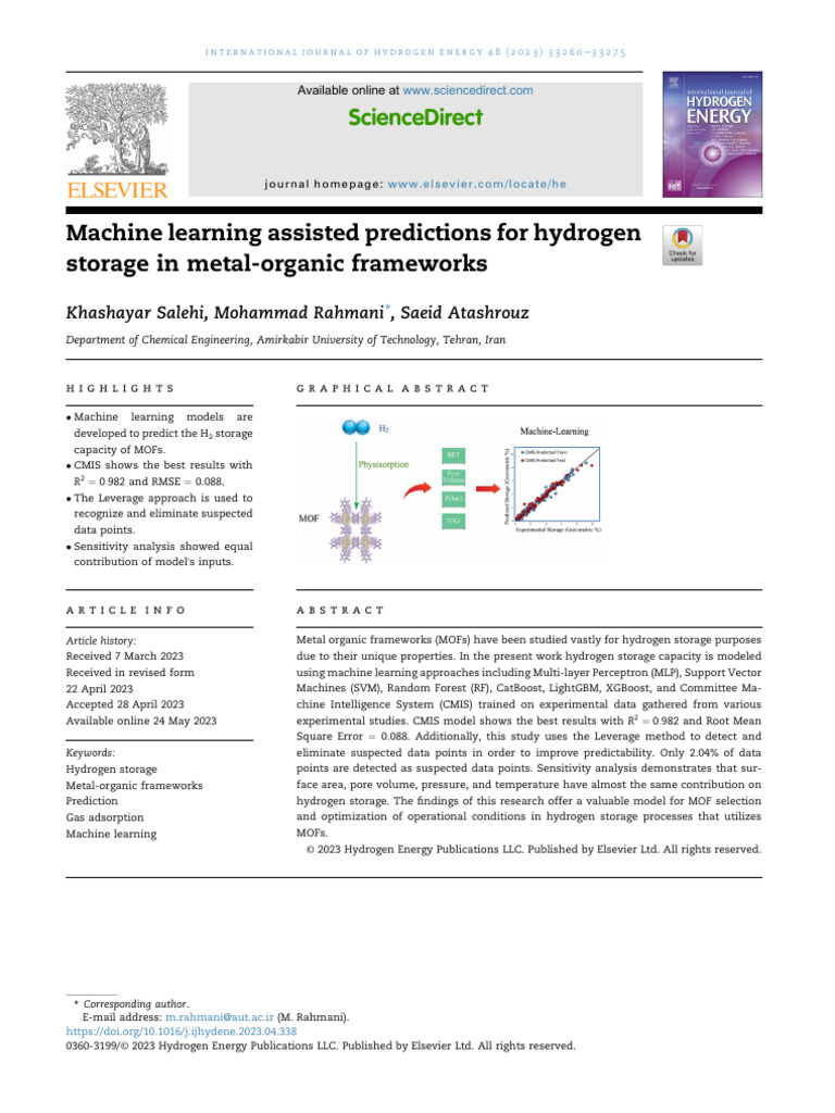Machine Learning for MOF Hydrogen Storage | PDF | Adsorption | Support ...