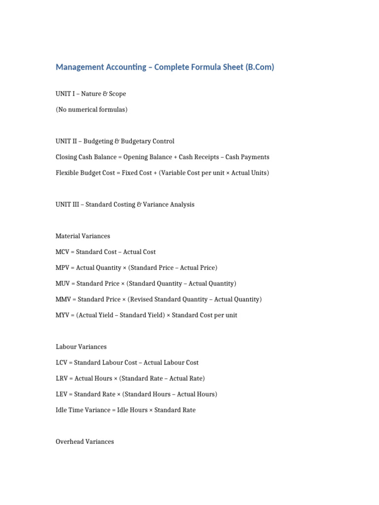 Management Accounting Formula Sheet | PDF | Financial Economics ...