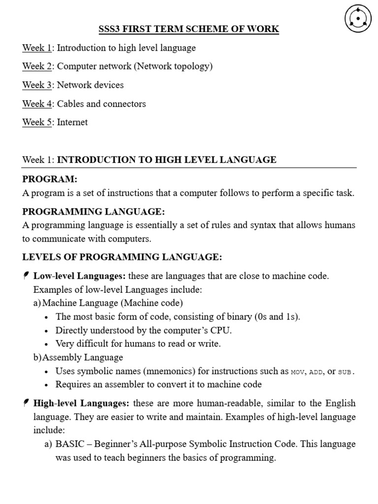 Sss3 Ict Note First Term 2025 (1) | PDF | Network Topology | Computer ...