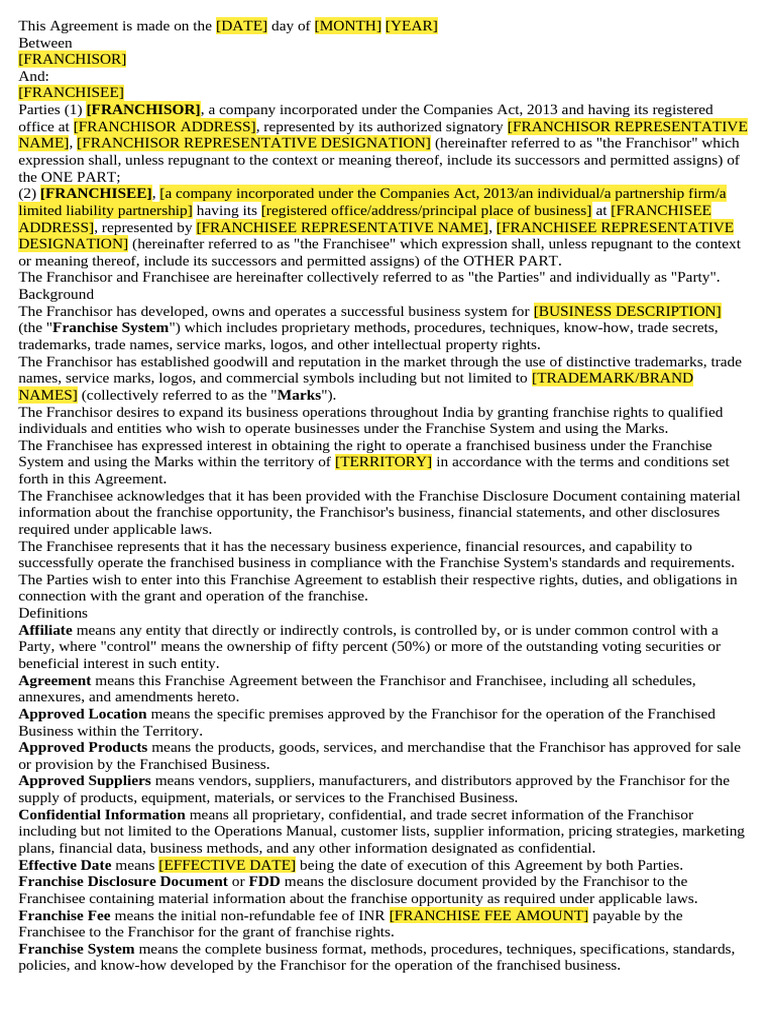 Franchise Agreement Overview and Terms | PDF | Franchising | Indemnity