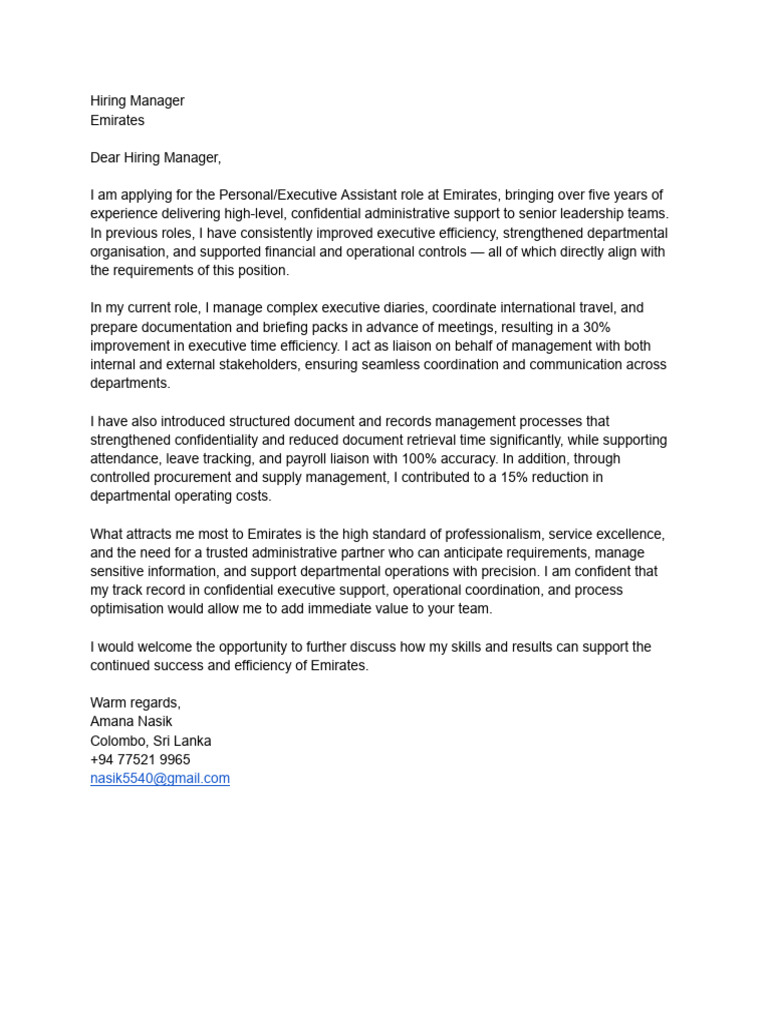 Executive Assistant Application for Emirates | PDF