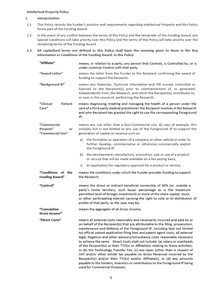 Intellectual Property Policy Overview | PDF | Intellectual Property ...