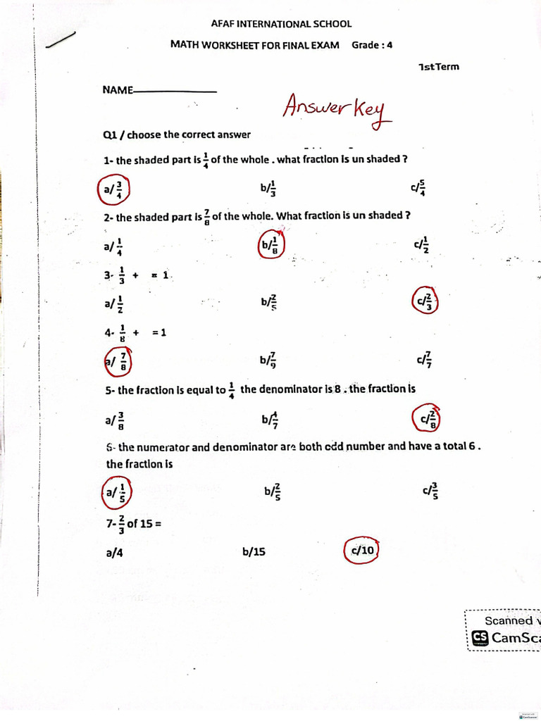 Maths Answer Key | PDF