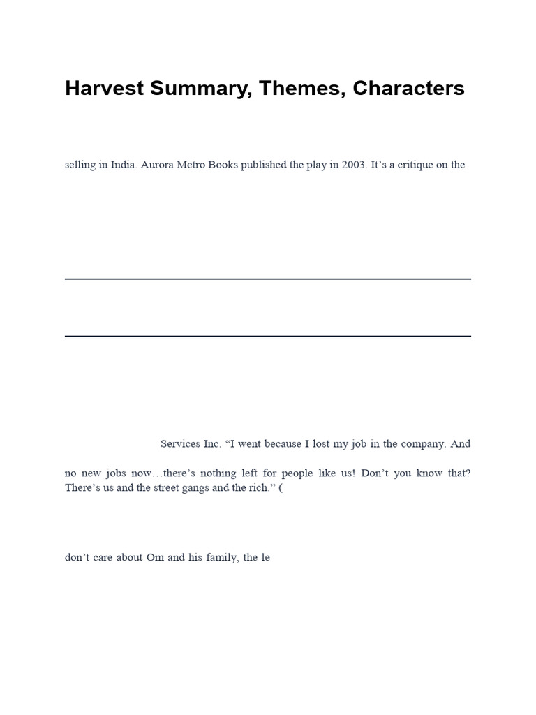 Harvest Play Analysis: Themes & Characters | PDF