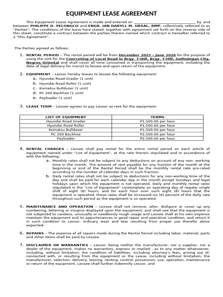 Equipment Lease Agreement Template | PDF | Lease | Indemnity