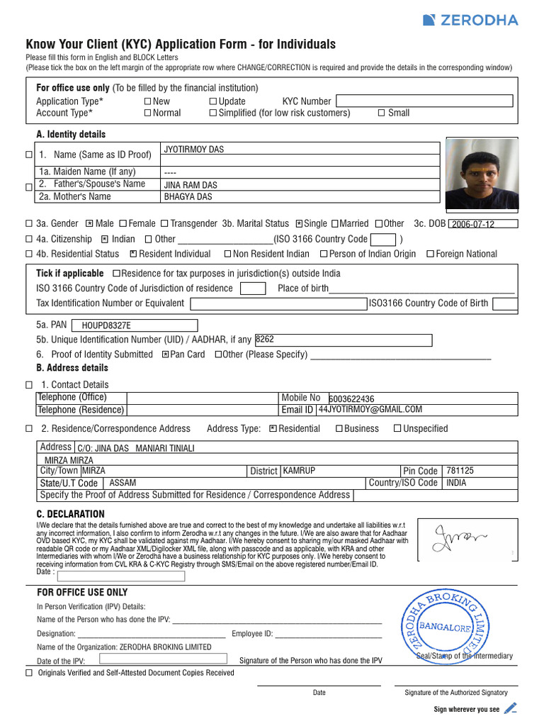 Know Your Client (KYC) Application Form - For Individuals: For Office ...