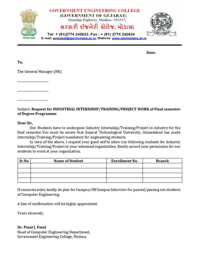 Request for Student Internship Approval | PDF