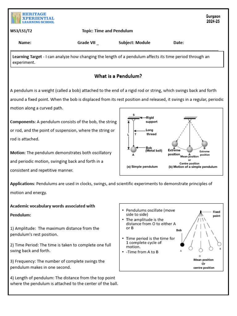 Final_WS3_LS1_T2_Time and Pendulum.docx (2) | PDF | Pendulum | Oscillation