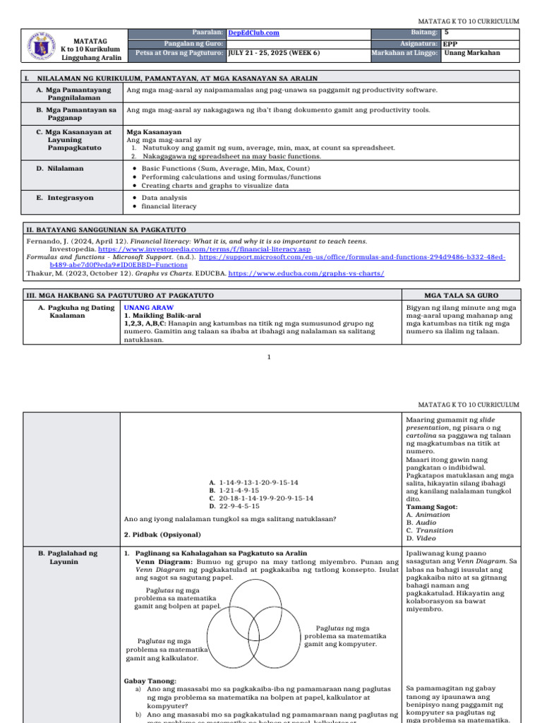 DLL Matatag - Epp 5 q1 w6 | PDF