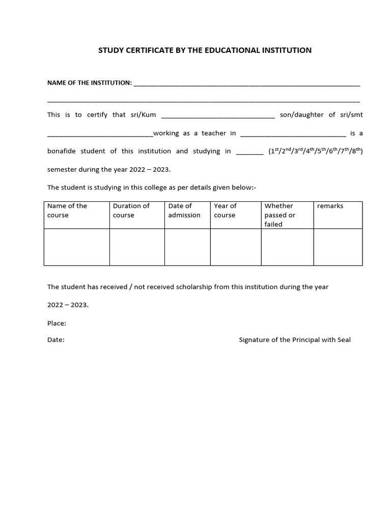 Study Certificate Template for Students | PDF