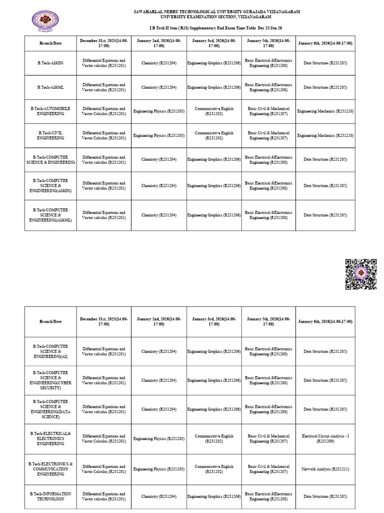 B.Tech Supplementary Exam Schedule 2025 | PDF | Engineering ...