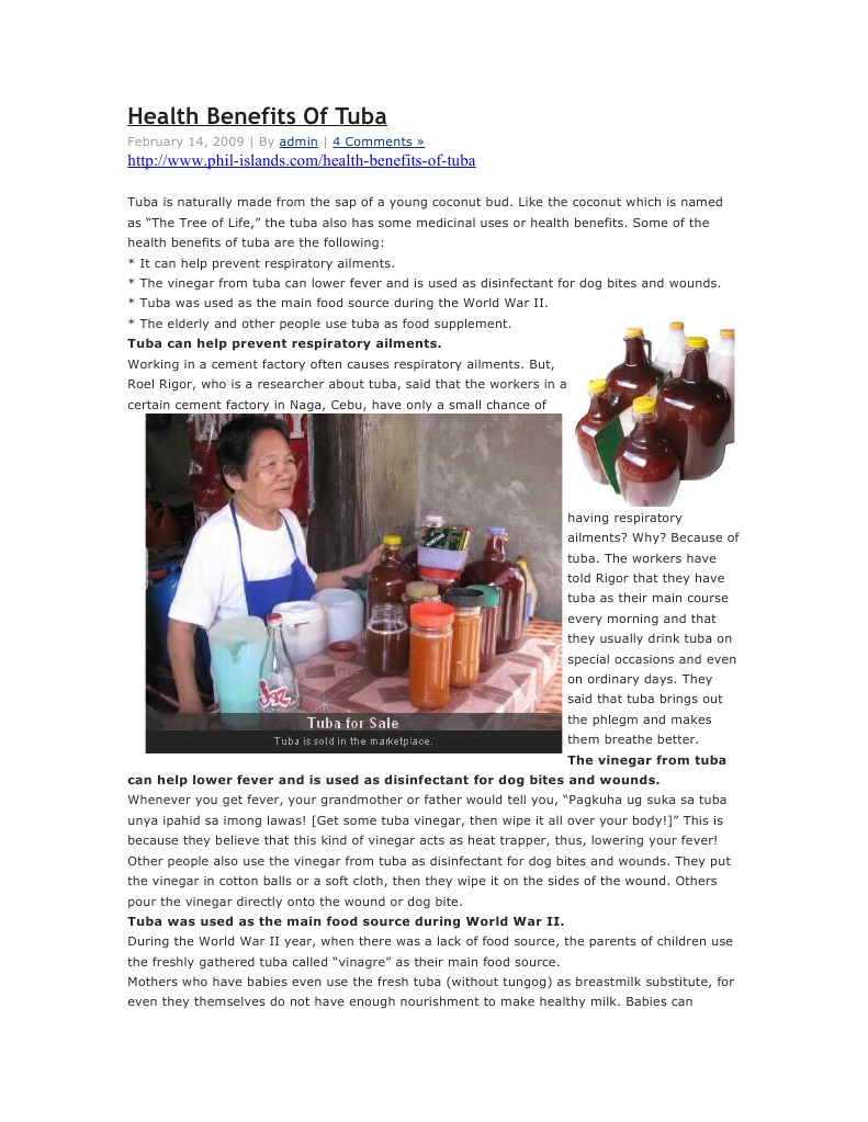 Health Benefits of Tuba or Coconut Wine PDF Tuba Foods