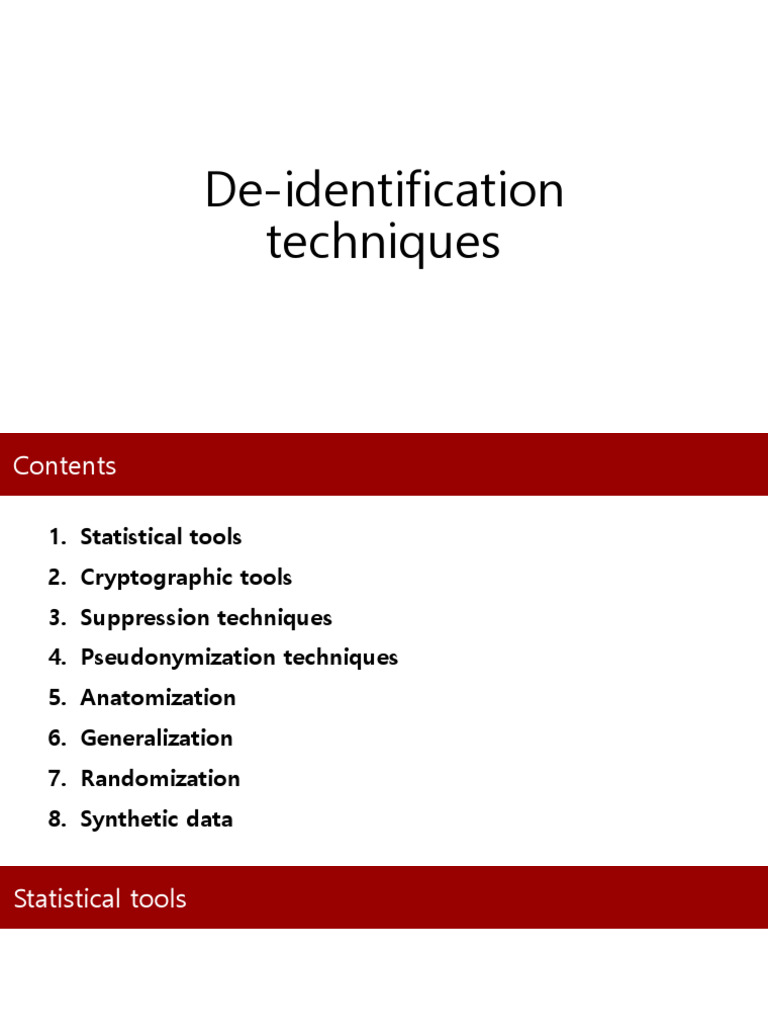 De-identification Techniques Overview | PDF | Sampling (Statistics ...