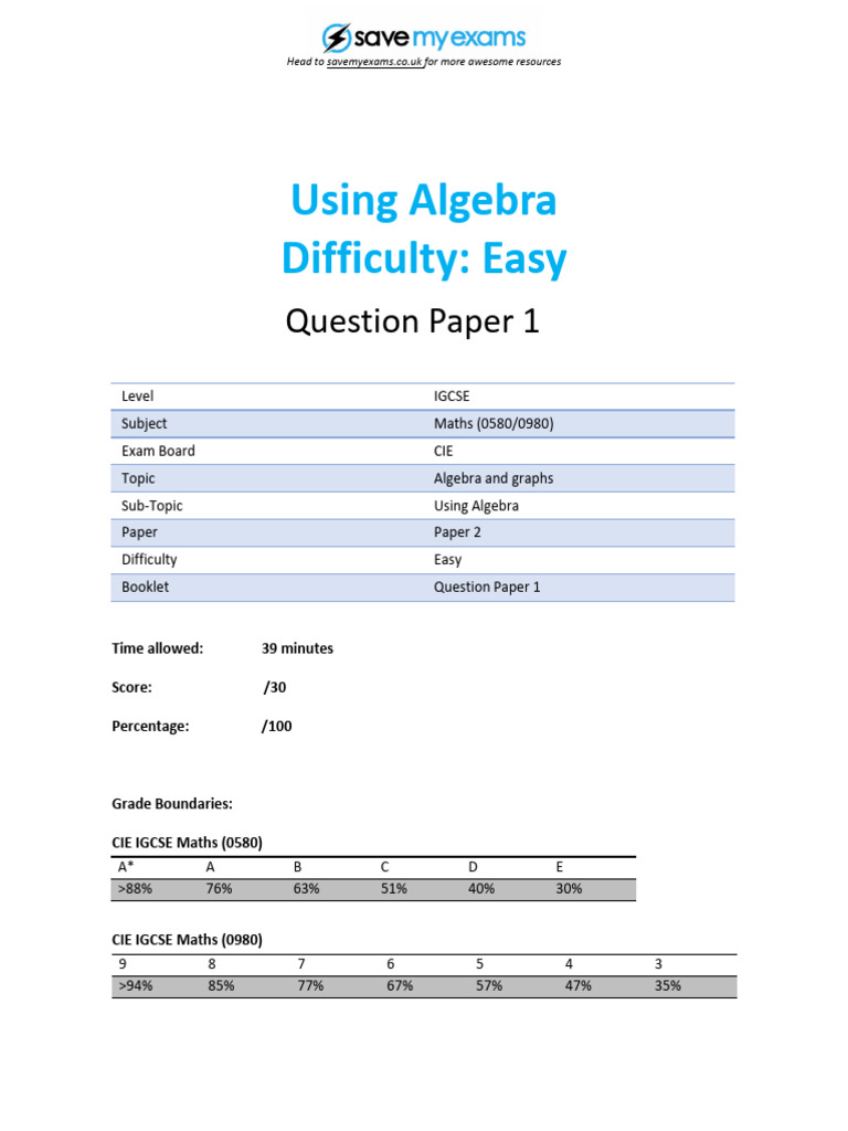 2.Algebra & Graphs QP P2 | PDF | Mathematics | Algebra