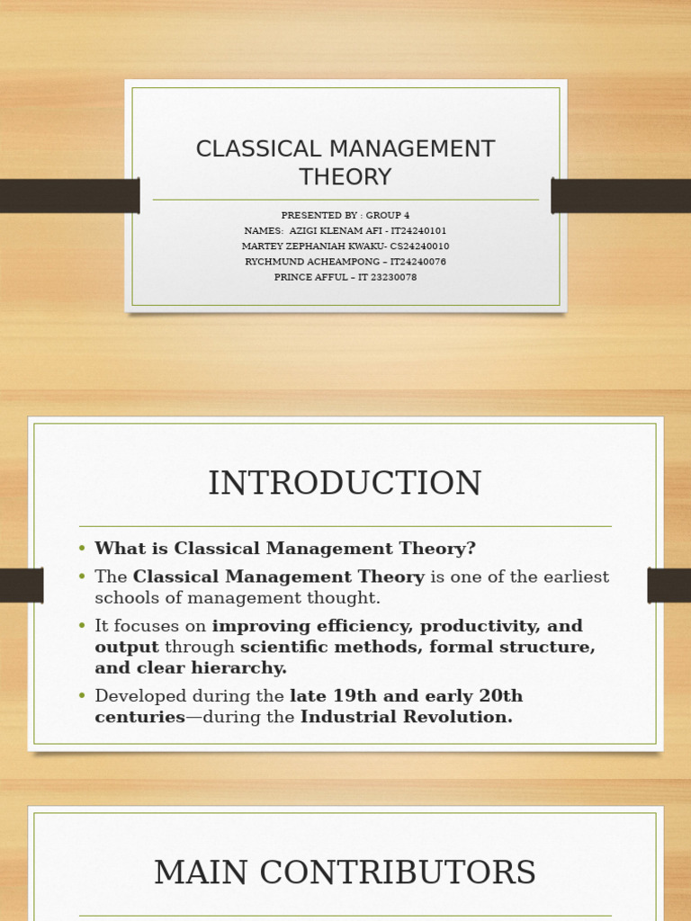 Overview of Classical Management Theory | PDF | Business | Business ...