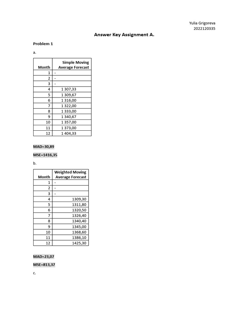 Fall 2023 BUSS211 PS A Answer Key | PDF | Forecasting | Moving Average