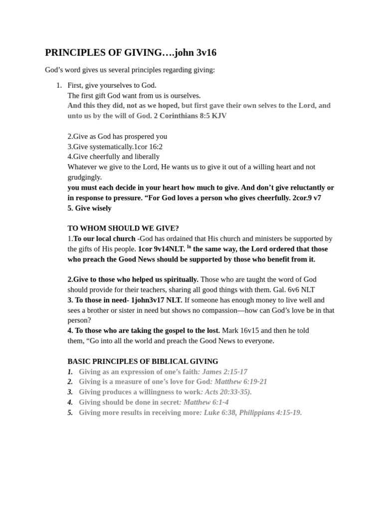 Biblical Principles of Giving | PDF
