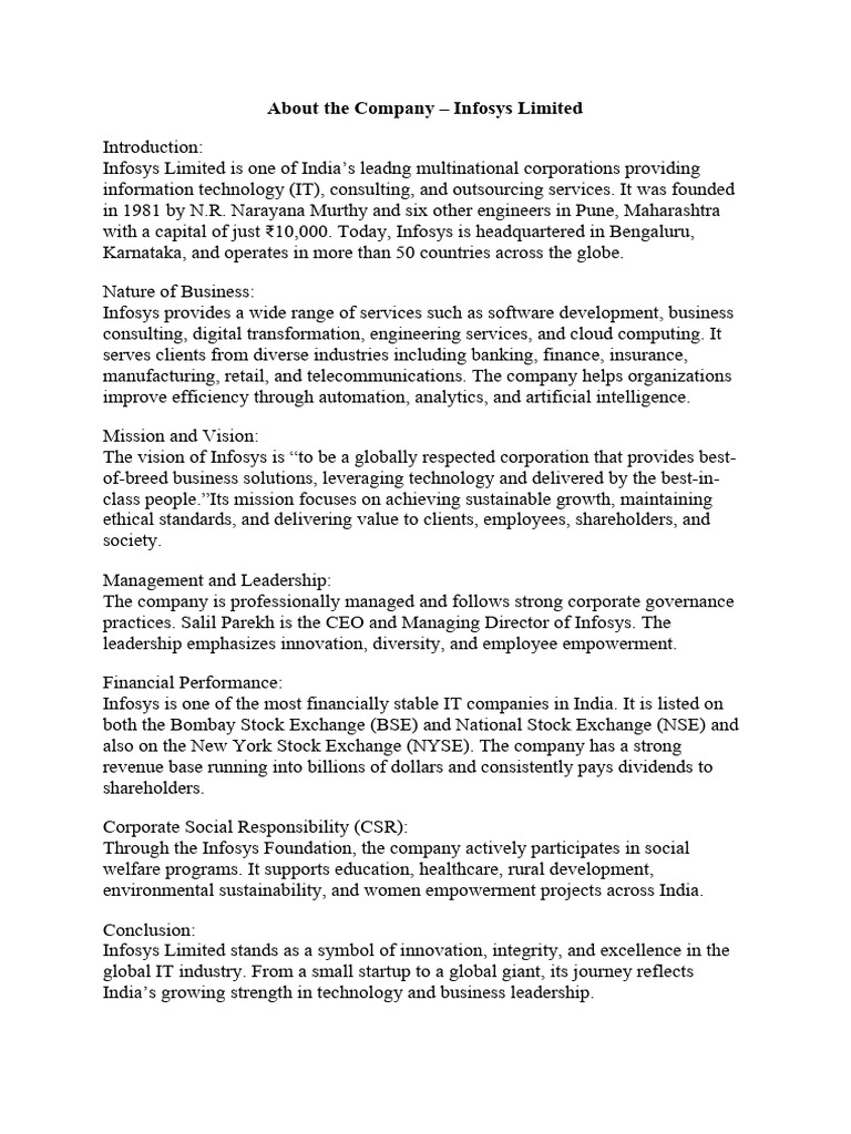 Infosys Limited: IT Services Leader | PDF