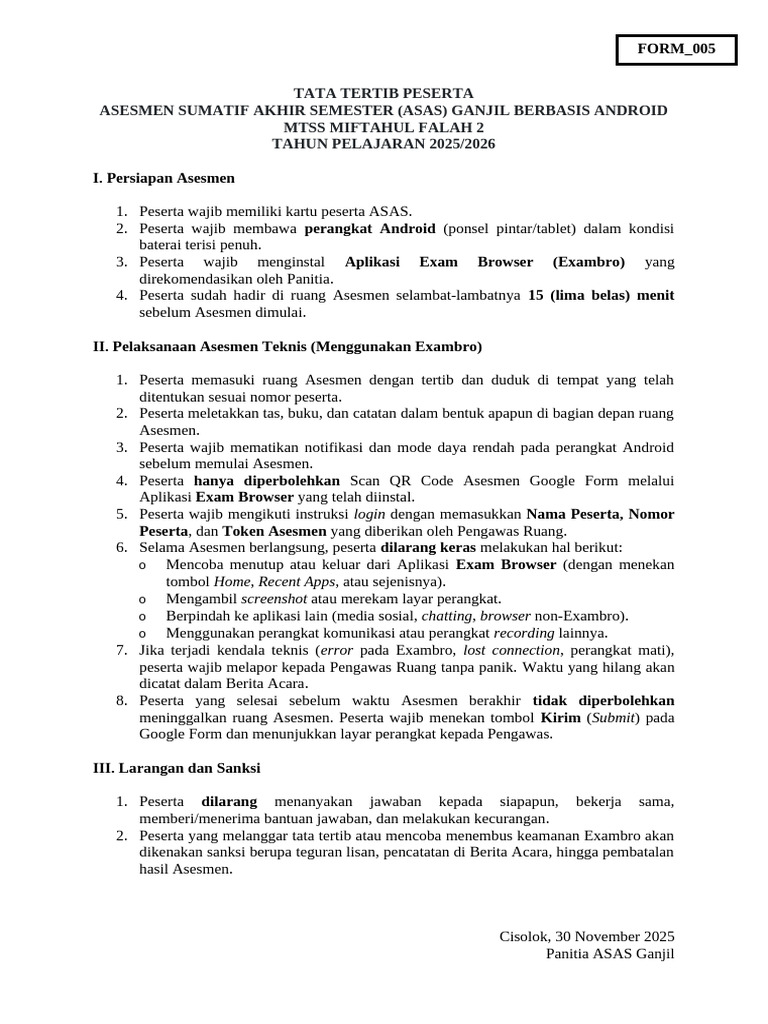 Form - 005 Tata Tertib Peserta | PDF