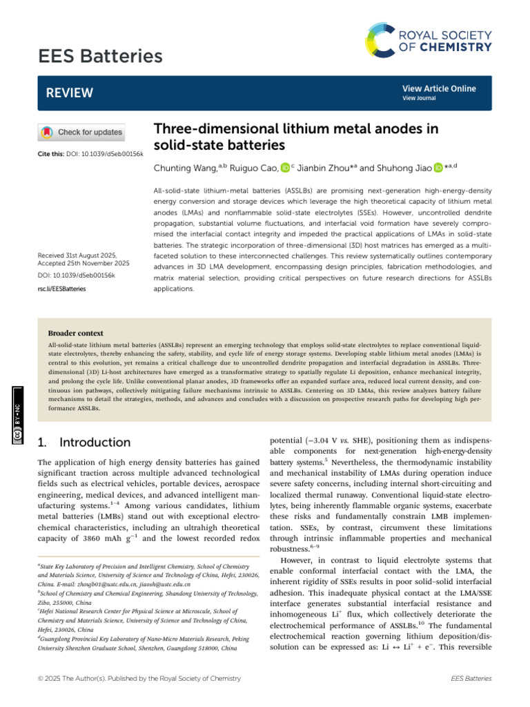 3D Lithium Metal Anodes in ASSLBs | PDF | Physical Sciences | Physical ...
