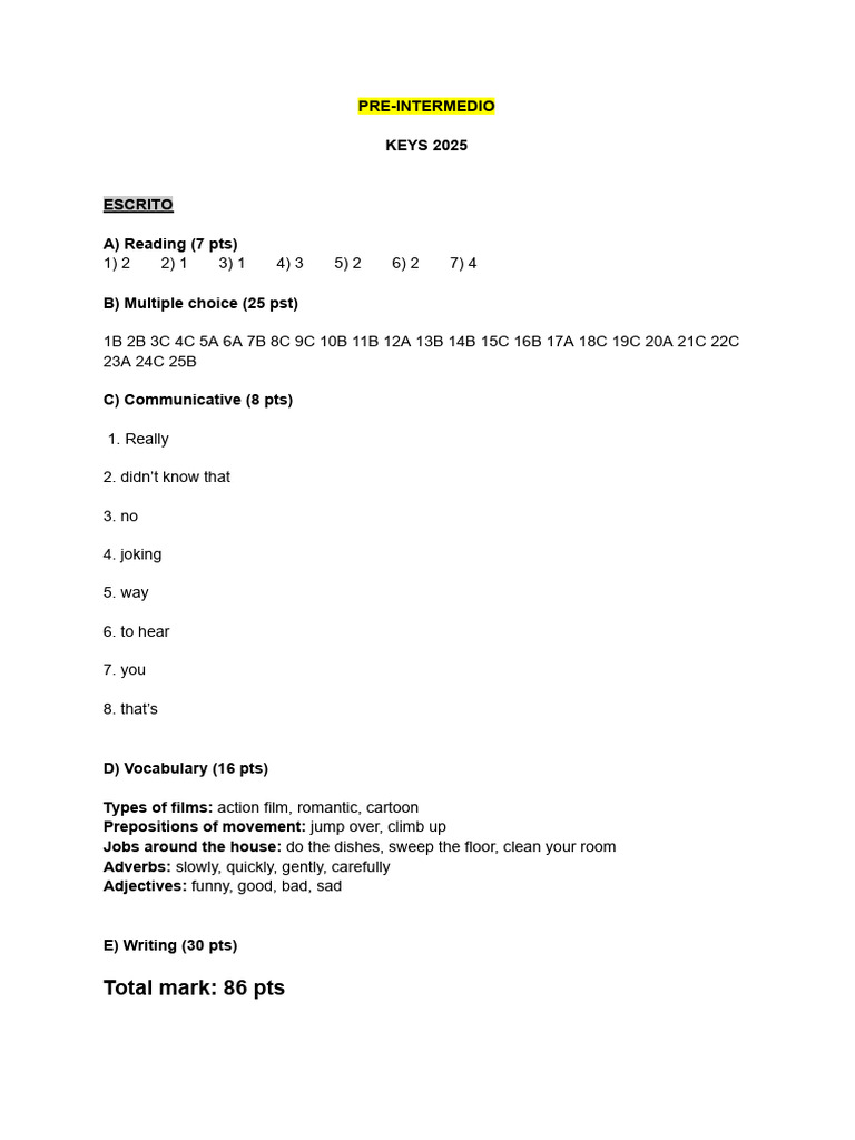 Pre Intermedio - Keys 2025 | PDF