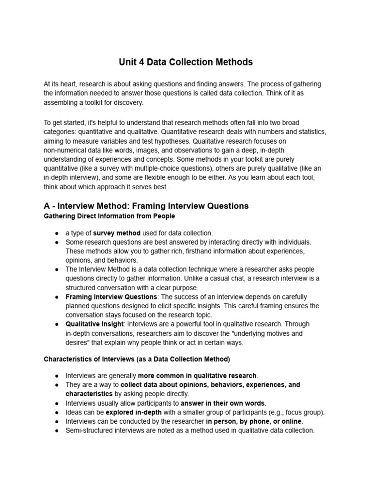 Data Collection Methods Overview | PDF | Qualitative Research | Survey ...