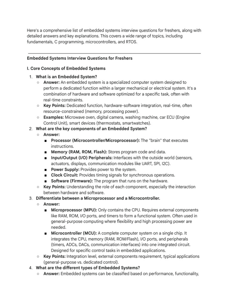 Embedded Systems Interview Questions for Fresher... | PDF | Embedded ...