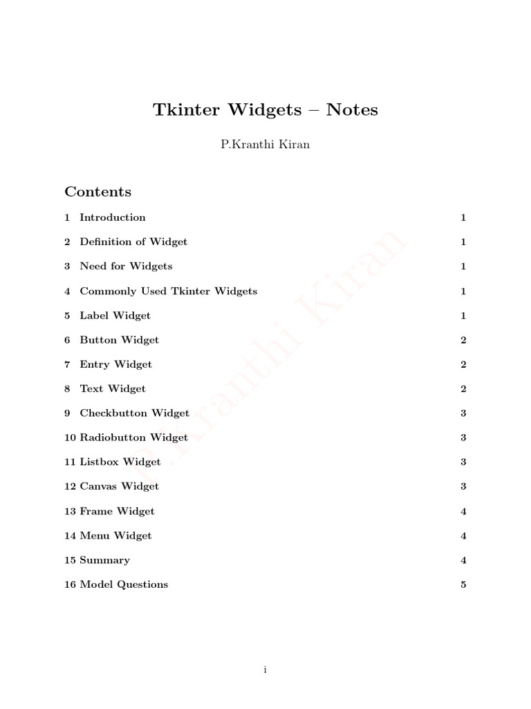 Widgets (1) | PDF | Menu (Computing) | Graphical User Interfaces