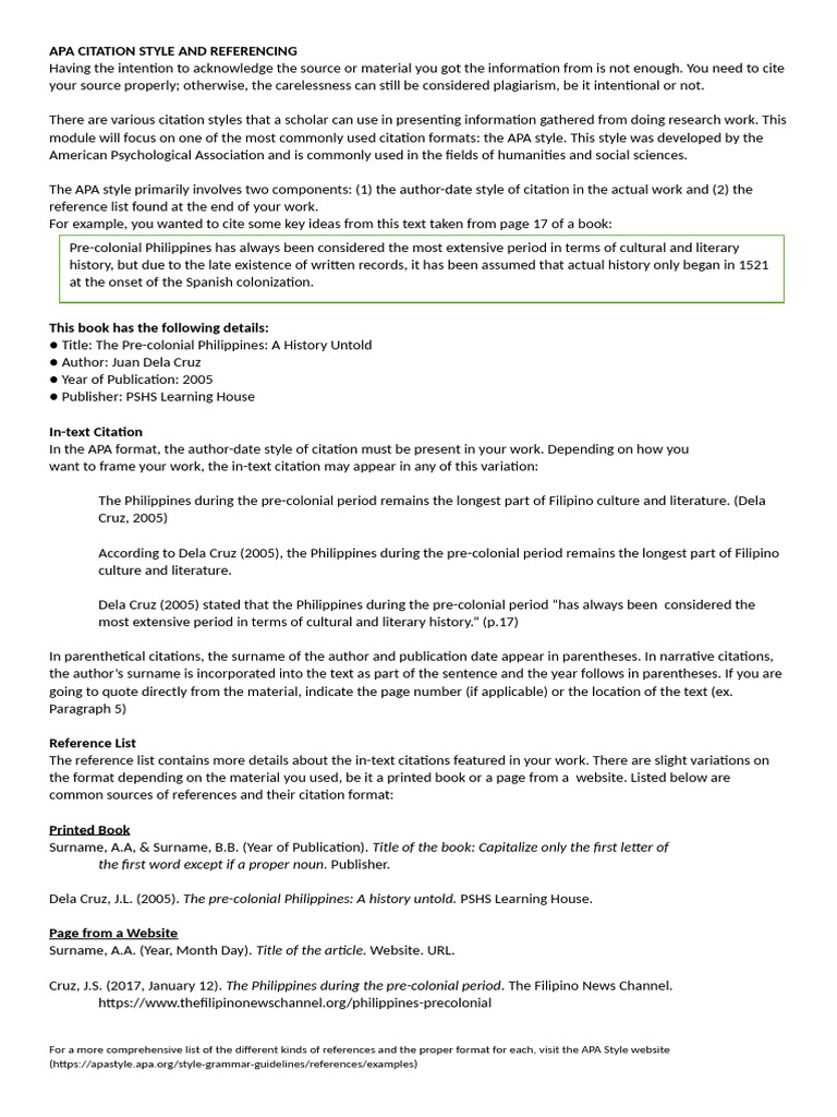 APA Citation Style Guide | PDF | Citation | Apa Style