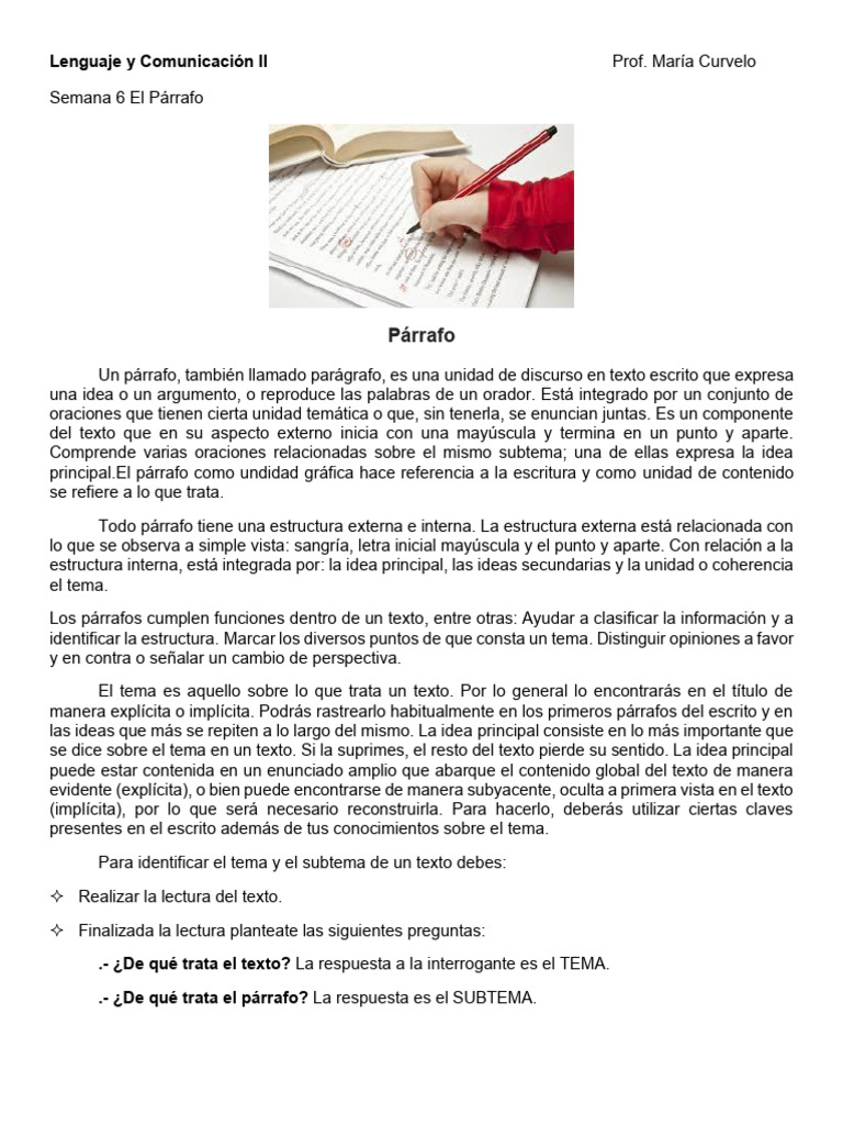 Lenguaje II Len223 Semana 5 EL PARRAFO | PDF | Párrafo | Comunicación