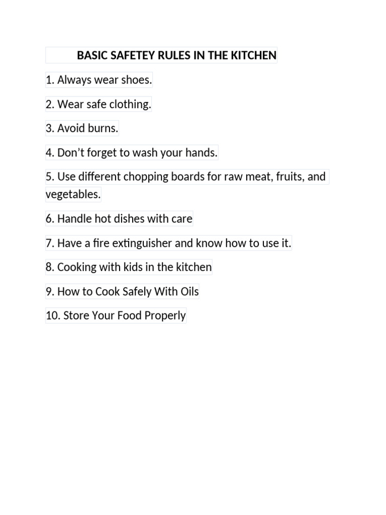 Basic Safetey Rules in the Kitchen | PDF