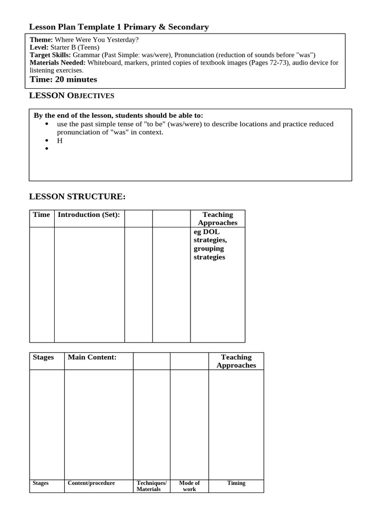 Primary & Secondary Lesson Plan Template | PDF